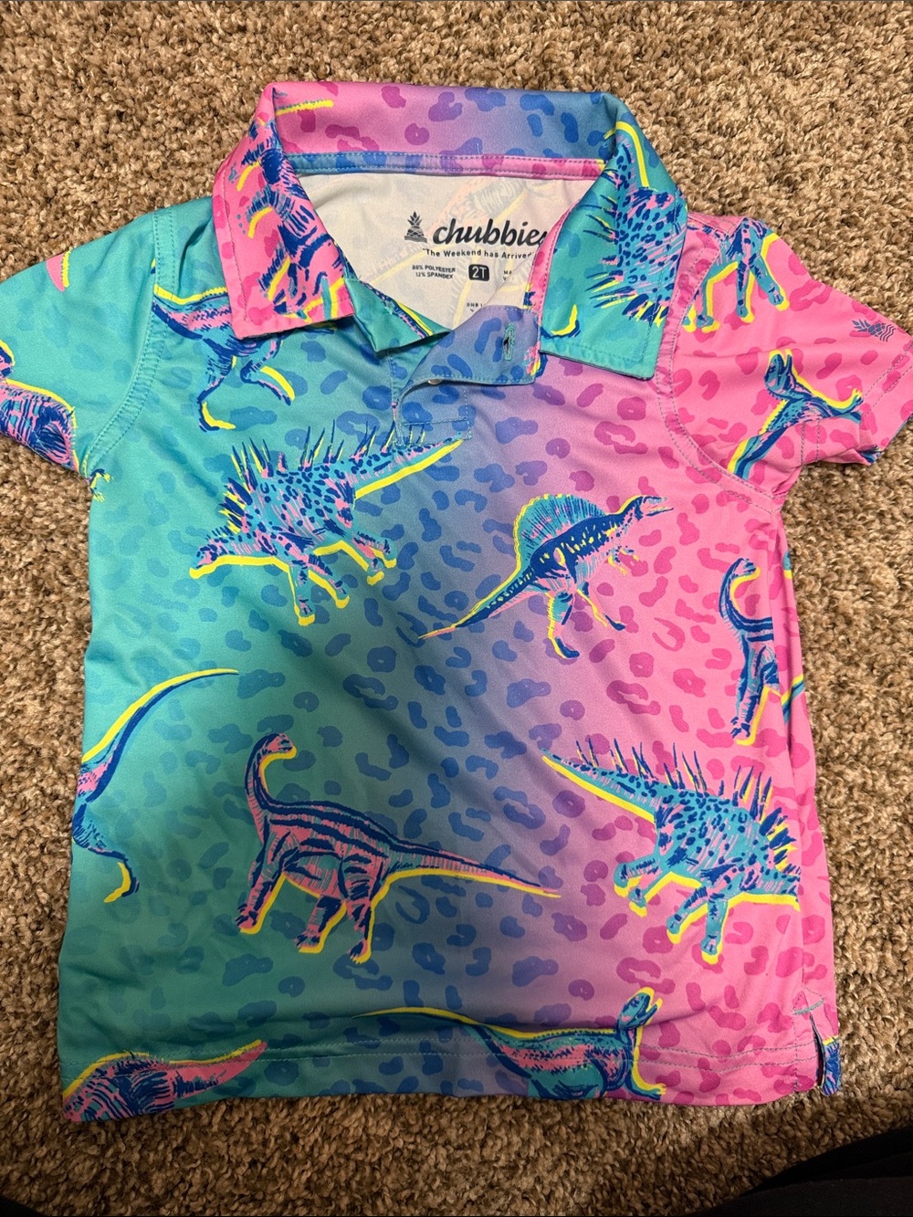 chubbies Multicolor Pink & Teal Dino Polo Shirt